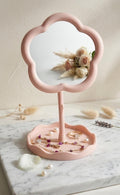 Flower Shaped Makeup Mirror With Tray for SideTable