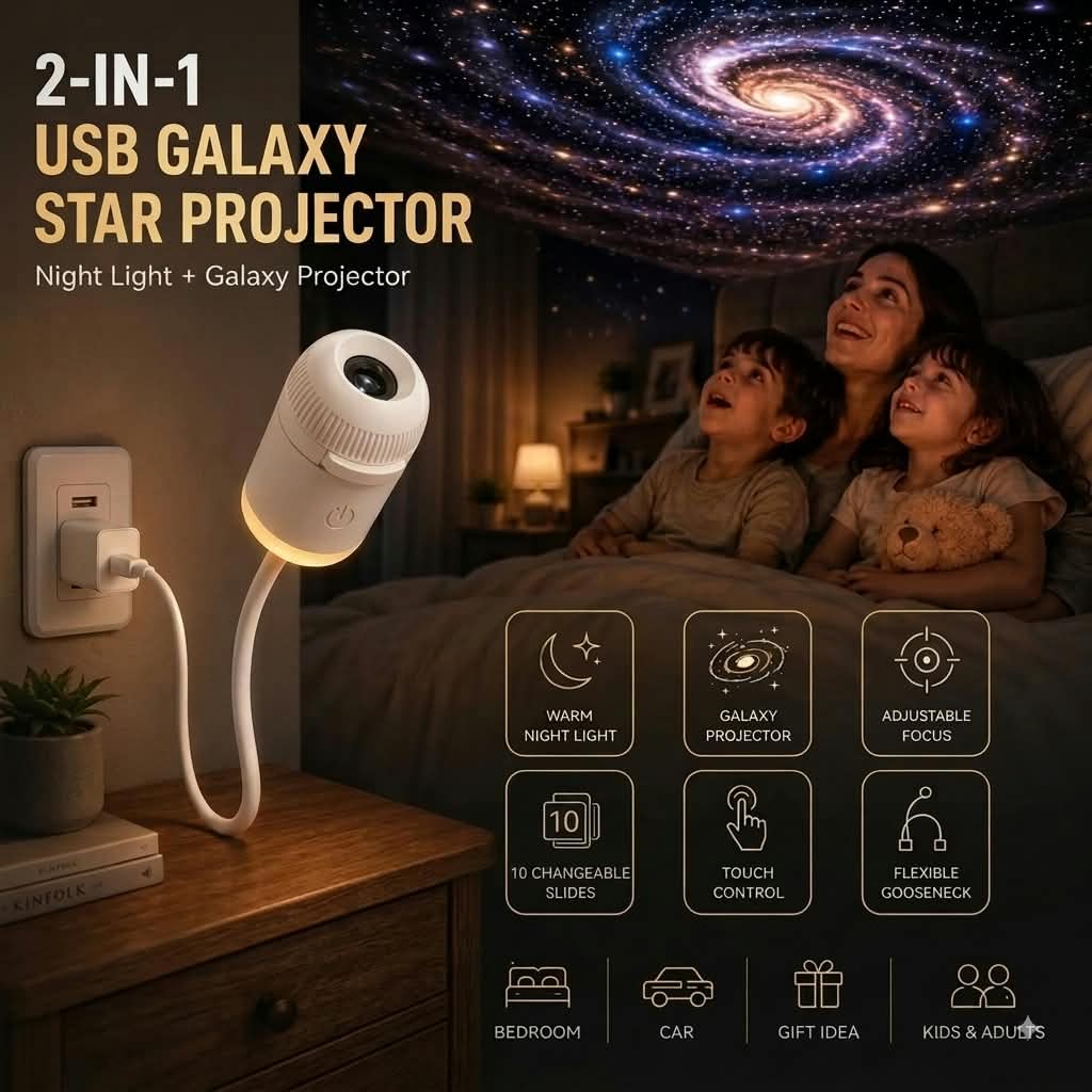 10-in-1 USB Galaxy Star Projector & Warm Night Light