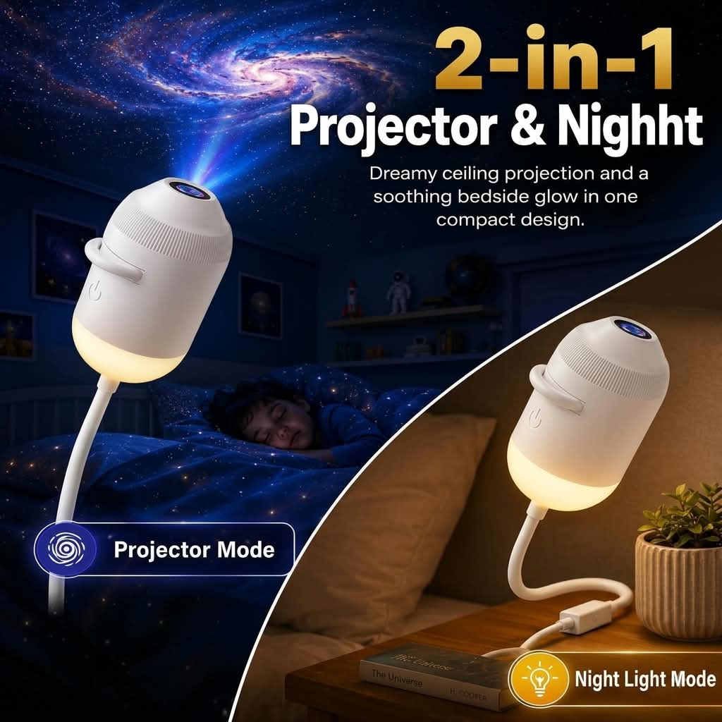 10-in-1 USB Galaxy Star Projector & Warm Night Light