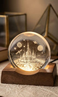 3D Crystal Space  Night Lamp with Wooden Base.