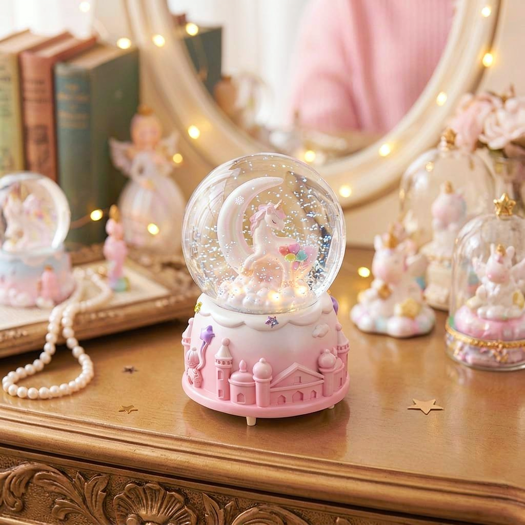 Unicorn Snow Globe Water Globe with Rainbow and Unicorn Decore