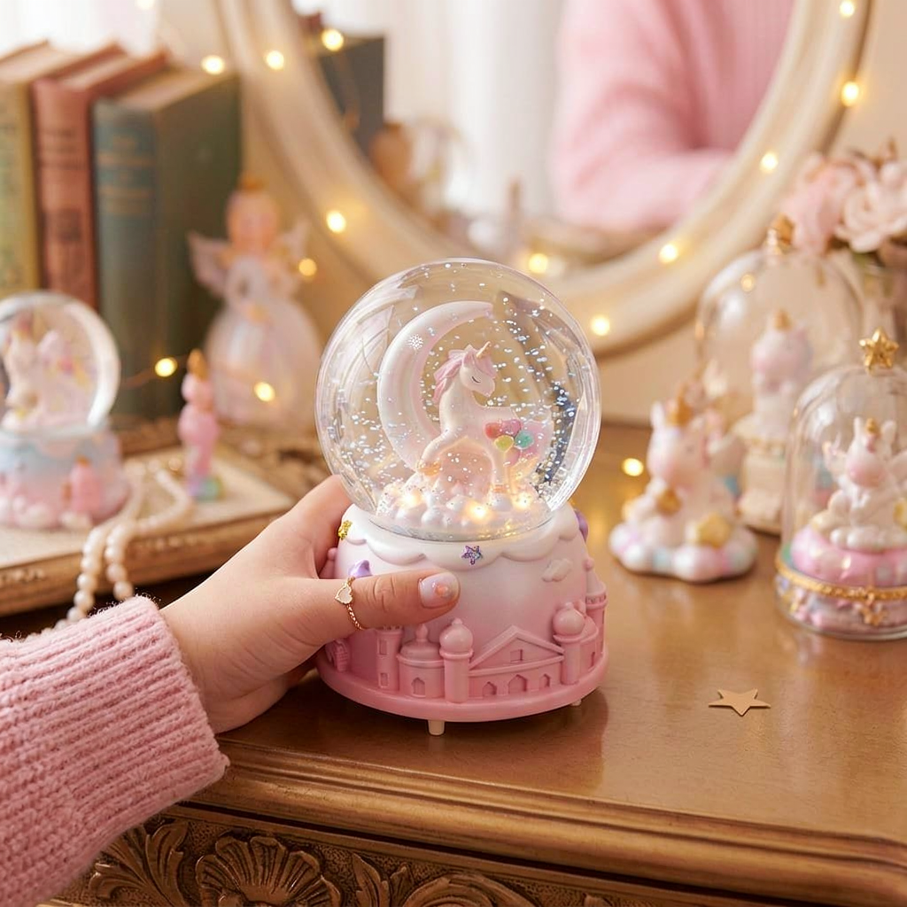 Unicorn Snow Globe Water Globe with Rainbow and Unicorn Decore