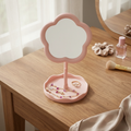 Flower Shaped Makeup Mirror With Tray for SideTable