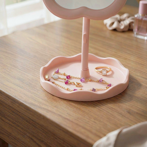 Flower Shaped Makeup Mirror With Tray for SideTable