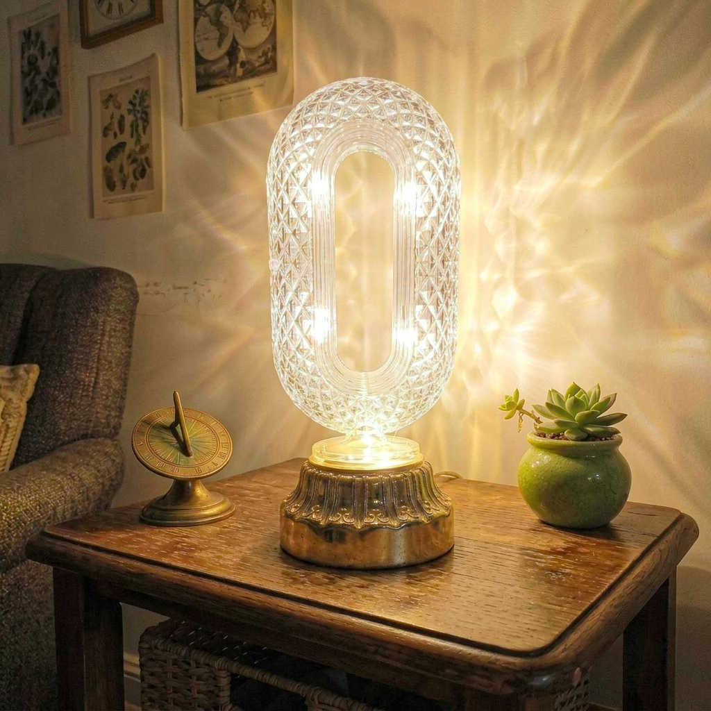 Crystal Table Lamp - Oval Rechargeable Night Light with USB Port