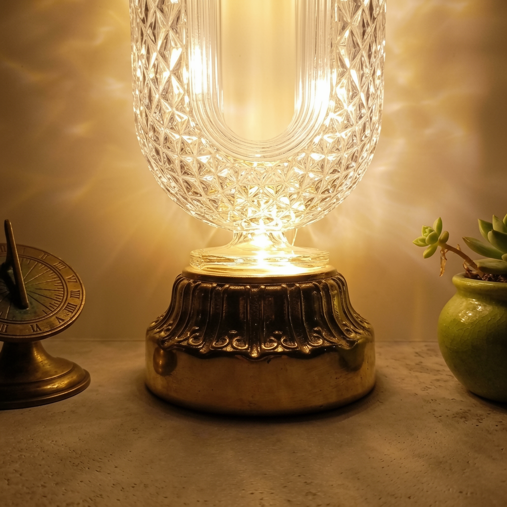 Crystal Table Lamp - Oval Rechargeable Night Light with USB Port